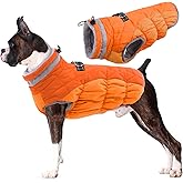 Lelepet Dog Coat Warm Dog Winter Coat Waterproof Dogs Jacket with Harness Built in Reflective Pet Fleece Vest Zip-Up Cold Weather Coats for Small Medium Large Dogs Turtleneck Windproof Blaze Orange L
