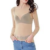 Kate Kasin Women's Basic Long Sleeves Mesh Sheer Tops