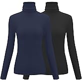Herou 2 Pack Womens Long Sleeve Turtleneck Slim Fitted Lightweight Casual Active Layer Tops Shirts
