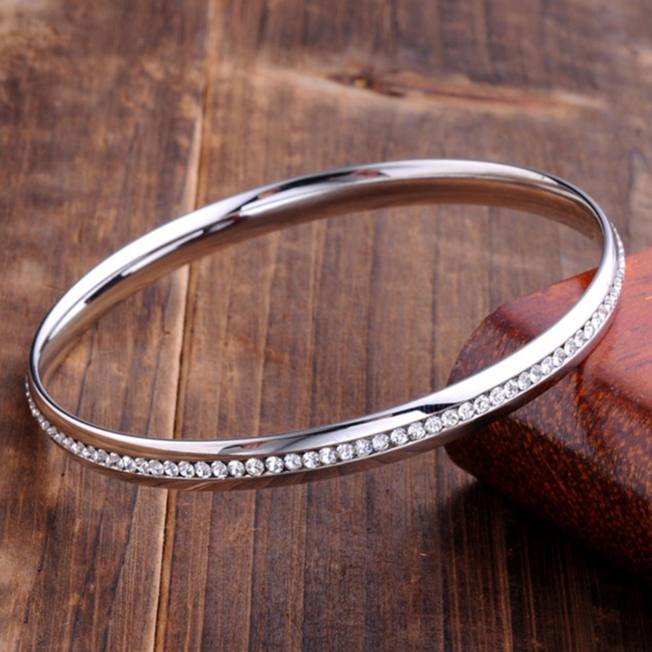 Zysta Élégant Bracelet Fin Jonc en Acier Inoxydable avec Zirconium Blanc Idée Cadeau pour Femme Homme