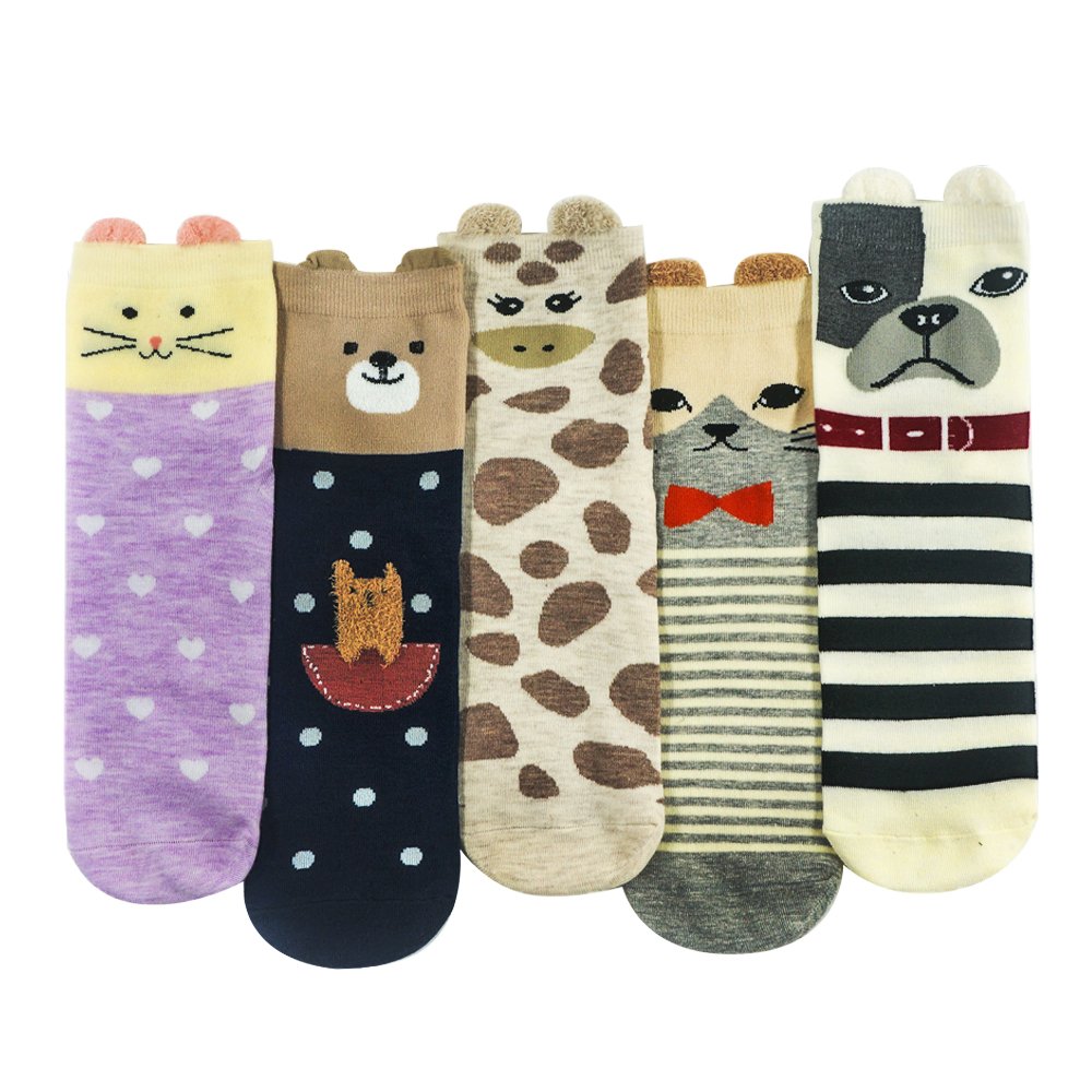 5 Pairs Women\'s Cute Funny Animals Socks for Girls Funky Novelty Gift, AIMKE knitted socks, a variety of colors can be chosen （Female socks） (Colorful-GW20)