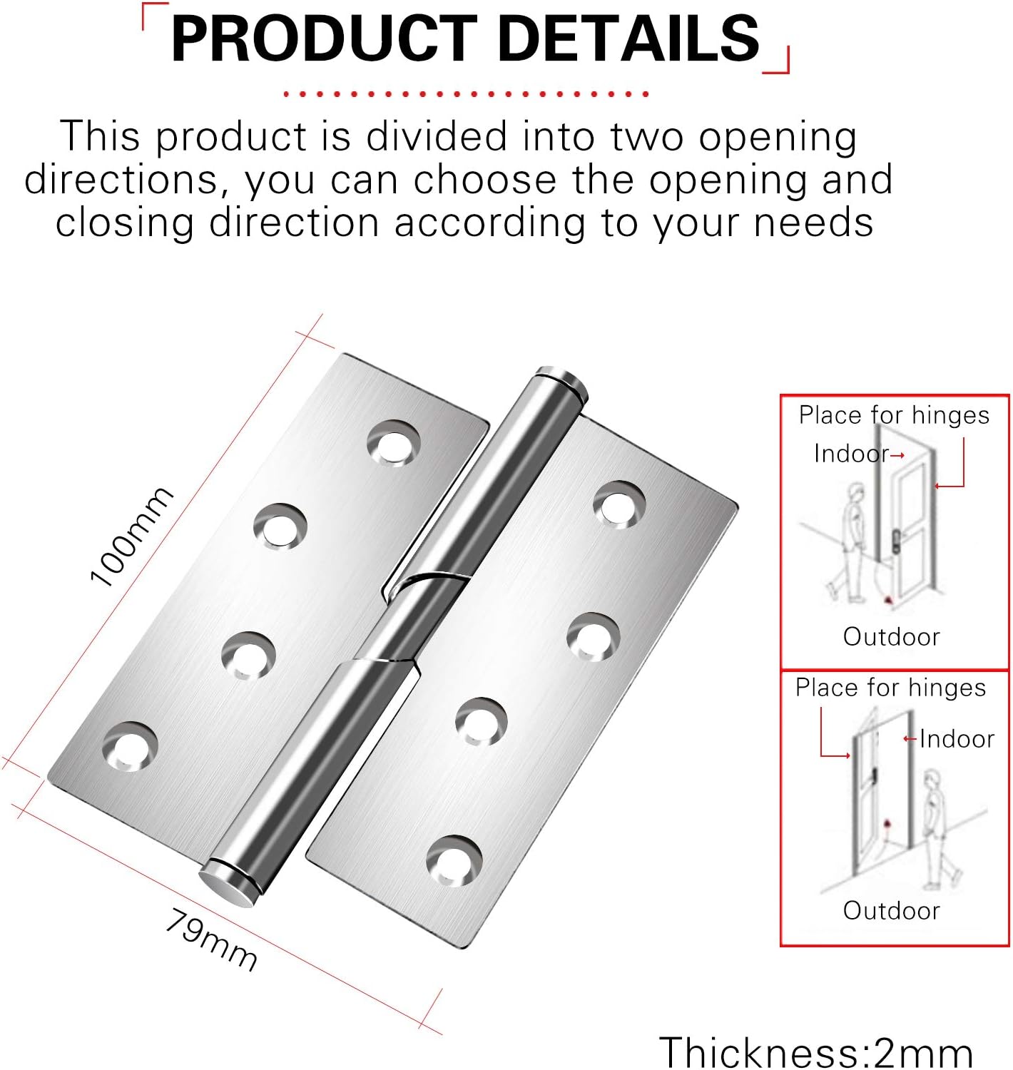 DMGARDEN 2 pcs Thickened Stainless Steel Right Lifting Hinge,Rising Right Handed Lift Off Door Hinge(4'')(100x79mm) - Image 3