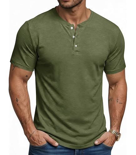 Amazon.com: NJNJGO Men's Short Sleeve Three-Button Henley Shirt