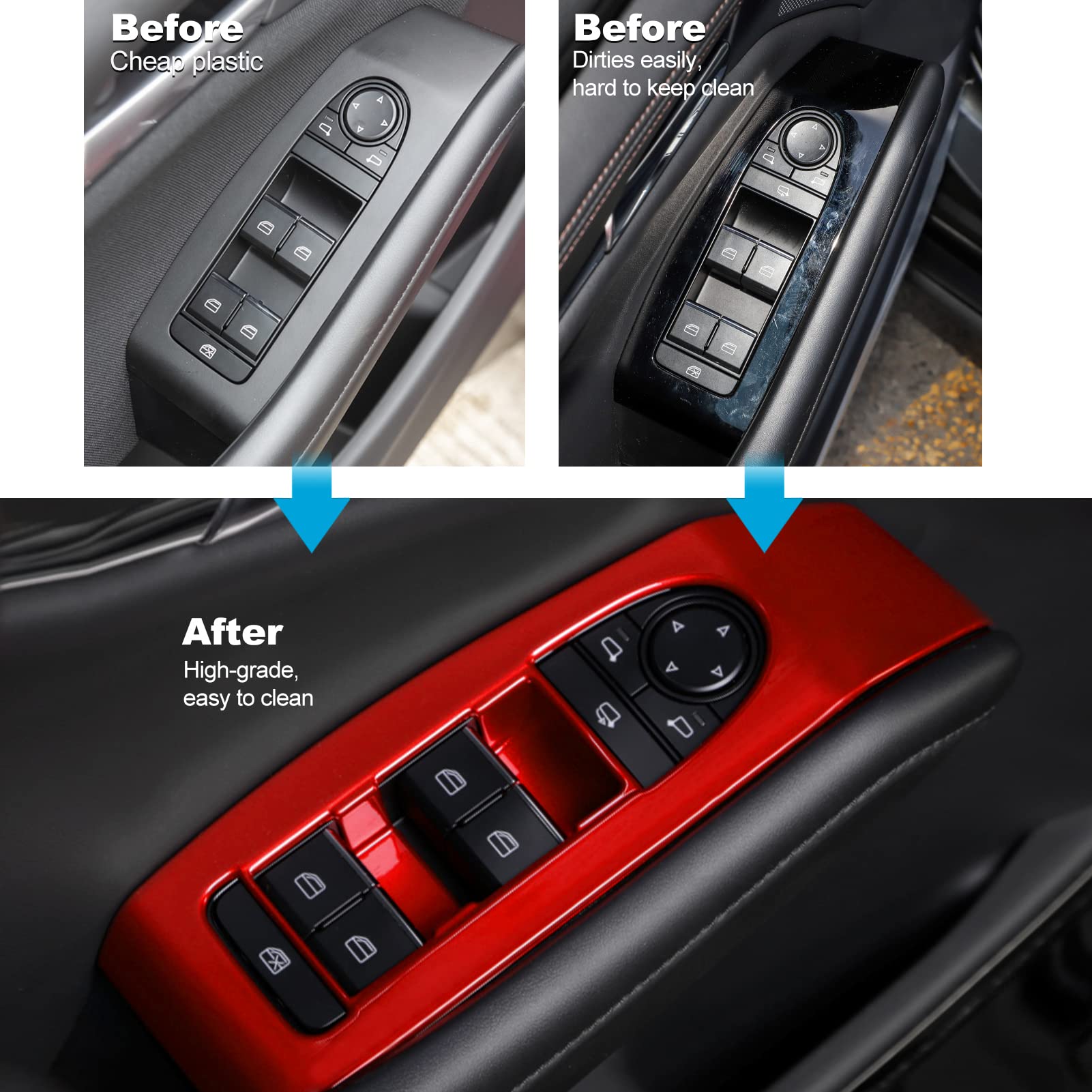 Compatible with Mazda 3 CX-30 2025 2024 2023 2022 2021 2020 Accessories Sporty Car Center Console Armrest Window Lift Down Control Panel Door Lock Switch Cover Trim -Red