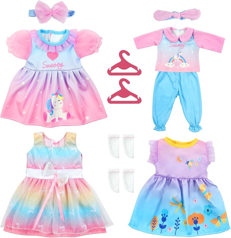 Aolso 14-18 Inch Doll Clothes 4-Packs Unicorn Theme for 35-45 cm Dolls