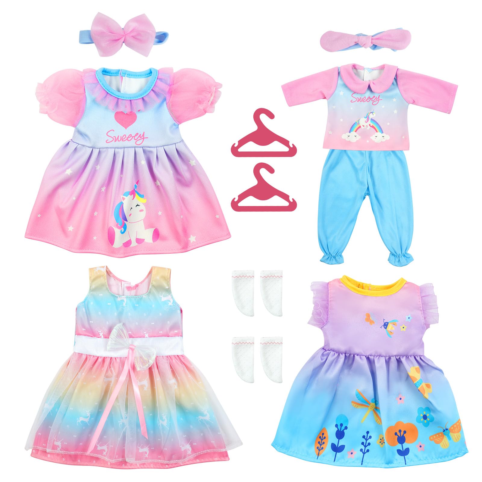 Aolso Baby Doll Clothes for 14-18 Inch/35-45 cm Dolls, 4-packs New Doll Clothes Outfits for Girls Birthday-Unicorn