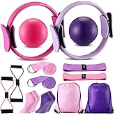 Poen Pilates Equipment Kit for Home Workout Pilates Ring and Ball Set for Women 12'' Circle Yoga Fitness Essentials Kit with Resistance Bands, Yoga Strap, Socks,Bag