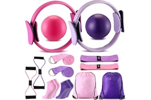 Poen Pilates Equipment Kit for Home Workout Pilates Ring and Ball Set for Women 12'' Circle Yoga Fitness Essentials Kit with Resistance Bands, Yoga Strap, Socks,Bag