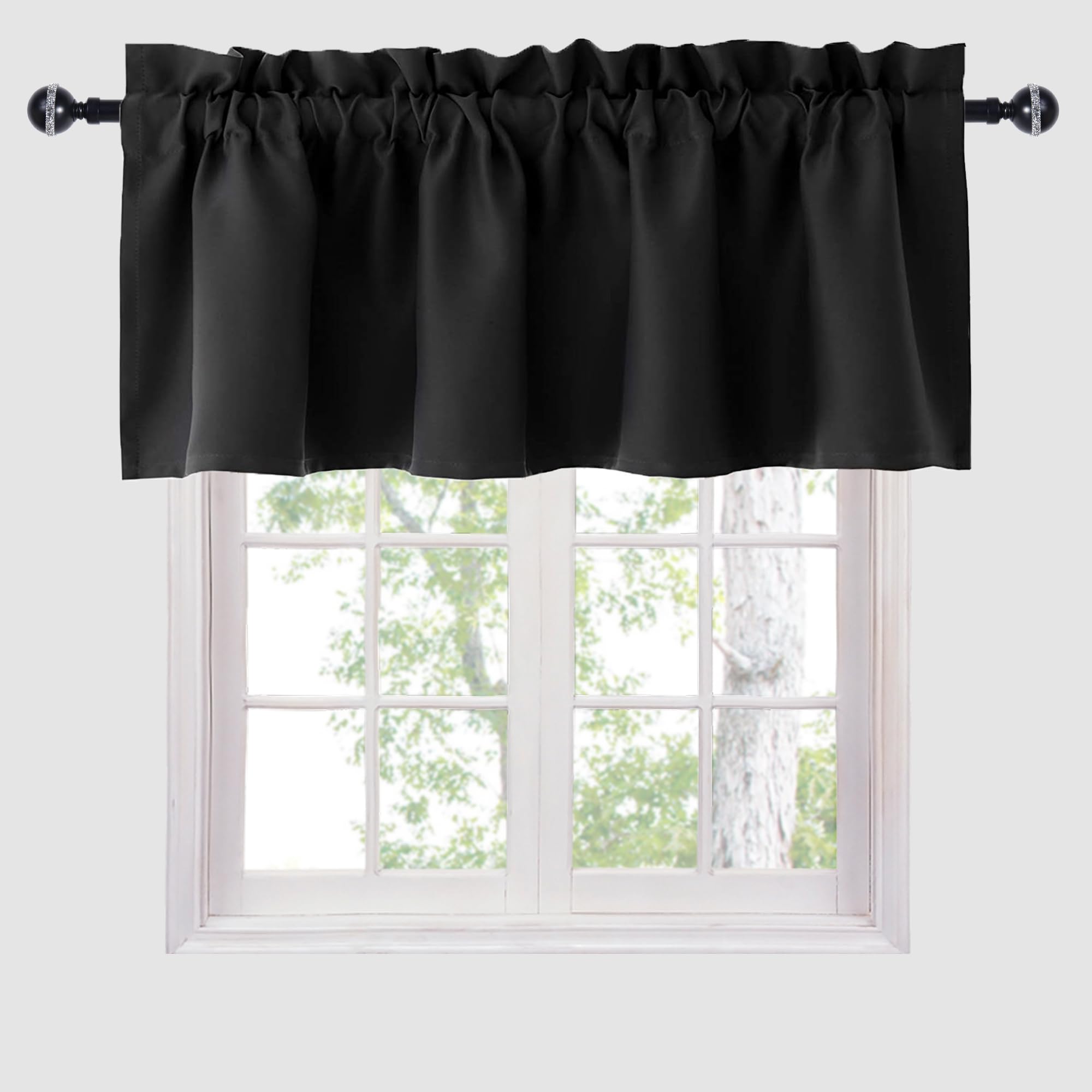 Photo 1 of Hiasan Black Valance Curtains Blackout Rod Pocket Window Curtain Valances for Kitchen, 42 x 12 Inches Length, 1 Panel