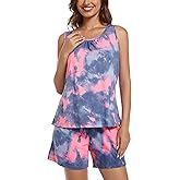ENJOYNIGHT Women's Pajamas Set Sleeveless Tee and Shorts Sleepwear Tank Top Pjs Set With Pockets