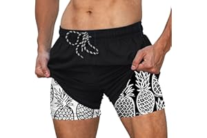 Cozople Men Swim Trunks with Compression Liner 2 in 1 Swim Shorts Quick Dry Bathing Suits Stretch 5.5" Swimming Shorts