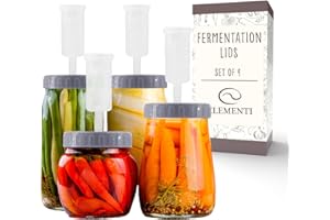 ELEMENTI Fermentation Lids - Perfect Fermentation Kit for Wide Mouth Mason Jars (not included), Make Delicious Sauerkraut and Kimchi, Mason Jar Fermentation Lids, Airlocks, Fermenting Lids, Air Lock Burp Lids