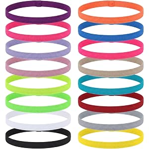 16 PCS Thin Elastic Headbands for Women Men, Non Slip Sport Headband | Thin Sports Headbands, Workout Headband Sweatband for