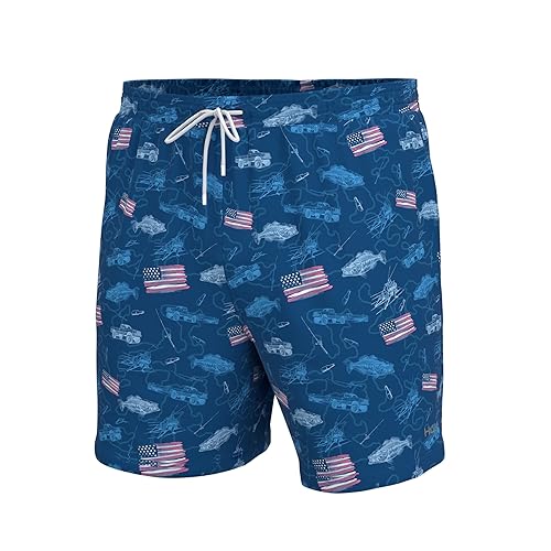 HUK Men's Standard Pursuit Volley Pattern, Quick-Dry Shorts, Fish and Flags-Set Sail, 3X-Large