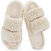RockDove Women’s Pluffie Slippers with Arch Support & Memory Foam, Cozy Faux Fur Open Toe House Shoes, Gift-Ready Indoor Outdoor Comfort