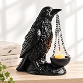 Gothic Raven Candle Holder Black Crow Tealight Halloween Tabletop Decor | Black Raven Candle Holder With Hanging Tealight Cup 8 Inch Gothic Decor For Mantel Entryway Parties And Spooky Displays