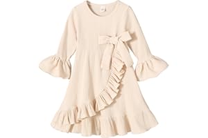 YOUNGER TREE Toddler Baby Girls Fall Clothing Solid Cotton Pit Irregular Skirt Winter Dress Long Sleeve Skirt Outfits