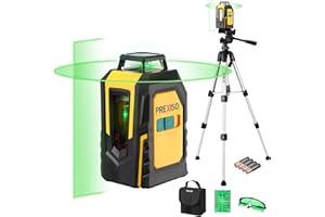 PREXISO 360° Laser Level with Tripod, 100Ft Self Leveling Cross Line Laser- Green Horizontal Line for Construction, Floor Tile, Renovation with Target Plate, Green Glasses, Carry Bag, 4 AA Batteries