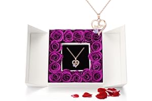 Hoarosall Preserved Rose Gifts Set Includes 925 Sterling Silver Necklace with Mom Design, Mothers Day Birthday Christmas Valentines Gifts for Mama
