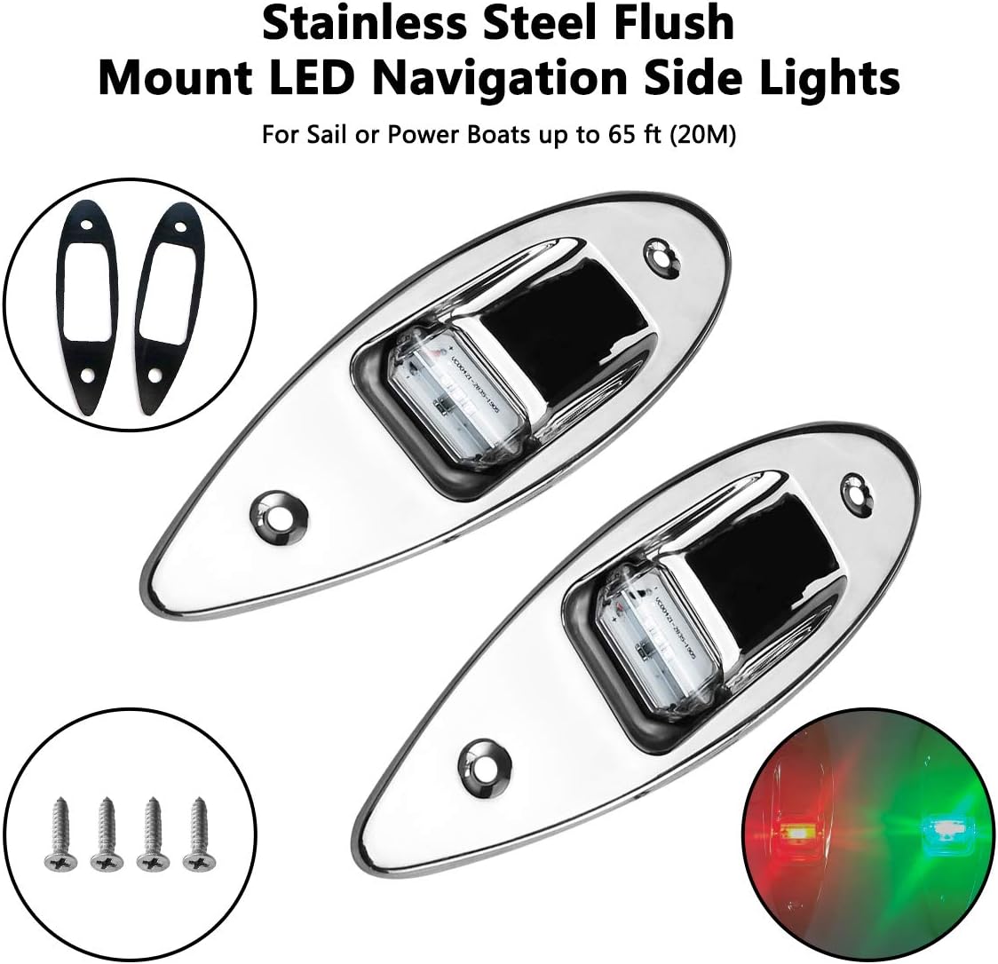 LED Navigation Side Lights,Marine Boat Stainless Steel Flush Mount Waterproof Light 12V, Teardrop Bow Lights,LED Bow Navigation Lights Pontoons Sailing Signal Lights,Red and Green - 1Pair: Automotive