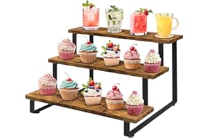 ELITEROO 3 Tier Straight Display Shelf, Portable Wood Retail Cupcake Dessert Stand Display Table, 3 Step Collectible Riser Stand, Tabletop Vendor Display Shelves Rack, Craft Show Countertop Risers