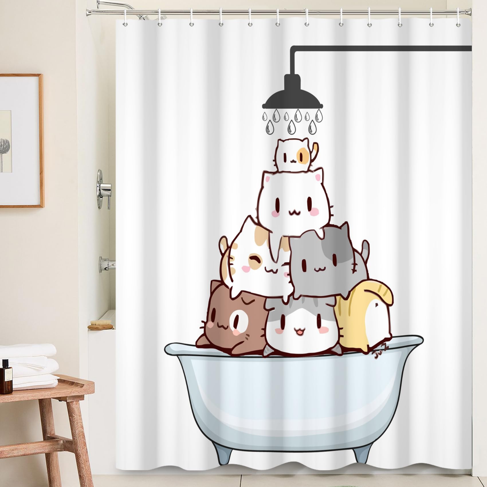 Ttincceer 71x79inch Cute Cat Shower Curtain Cartoon Cat in Bathtub Shower Bath Curtain Waterproof Funny Animal Pets Shower Curtains Washable Bathtub Curtain