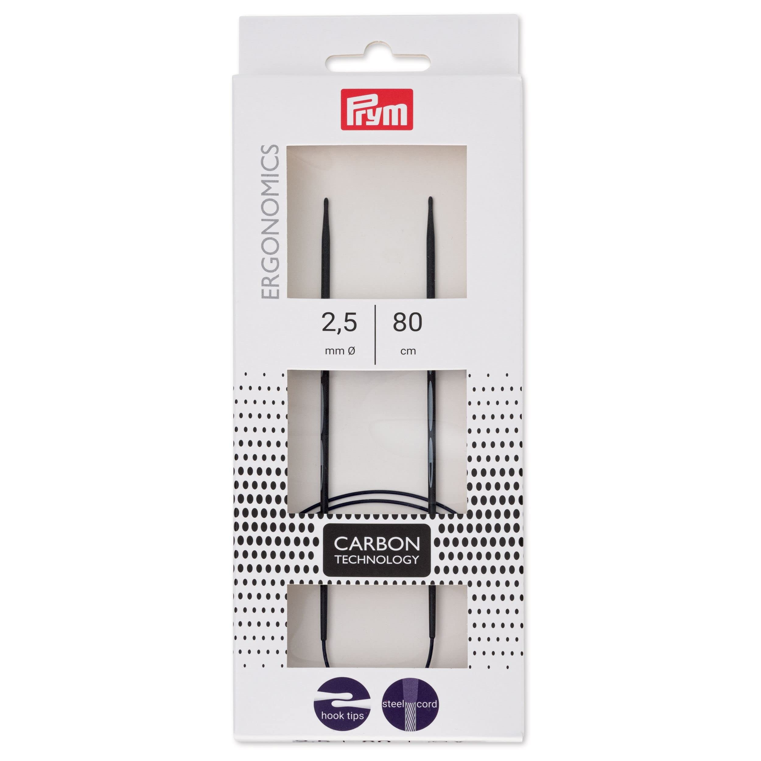 Prym Prym_215301-1 215 301 Circular Ergonomic Knitting Needle Carbon 2.5/80, Black, One Size