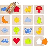 GOKI Sensory Matching Game for Toddlers 3+ Wooden Memory Game &amp; Shape Matching Montessori Toy, 16 Pieces with Cotton Bag, Fine Motor Skills Learning Toy