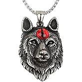 Szxc Wolf Head Necklace for Men & Women - Pendant (1-4/5" x 1-1/5") with Couple Chains (20" + 24") - Stainless Steel - Halloween Costume Accessories Jewelry