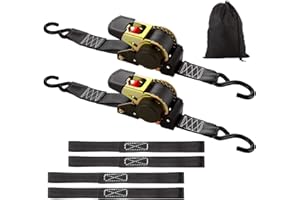 YAYODS 2 Pack 2 Inch Retractable Ratchet Straps Heavy Duty 15ft Self Retracting Tie Down Straps with Storage Bag, 3,300lb Break Strength Automatic Ratchet Straps for Trailer, ATVs, Boats