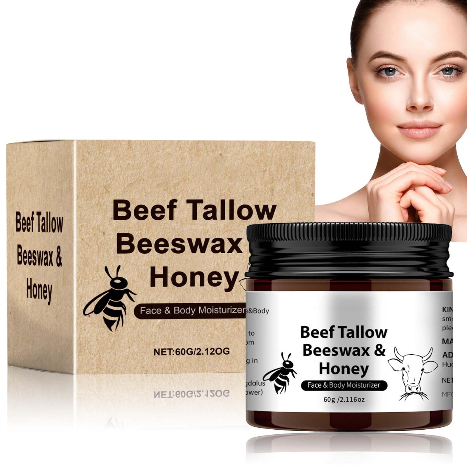 Nourishing Beef Tallow Honey Balm for Face & Body - Moisturizing Cream for Dry Skin with Deep Nourishing Formula, Strengthens Barrier - Ideal for Daily Maintenance(60g)