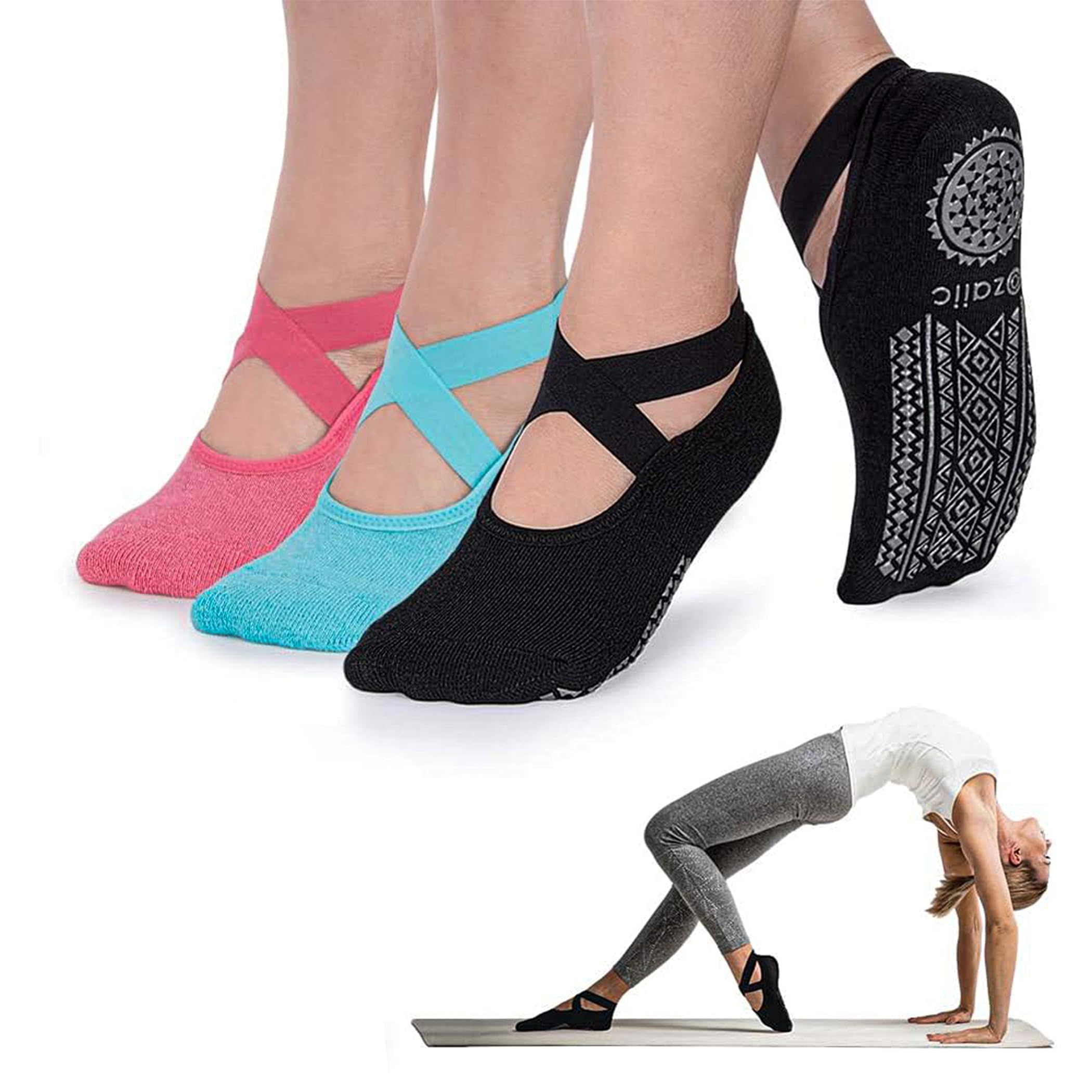 Photo 1 of Ozaiic Yoga Socks for Women Non-Slip Grips & Straps, Ideal for Pilates, Pure Barre, Ballet, Dance, Barefoot Workout