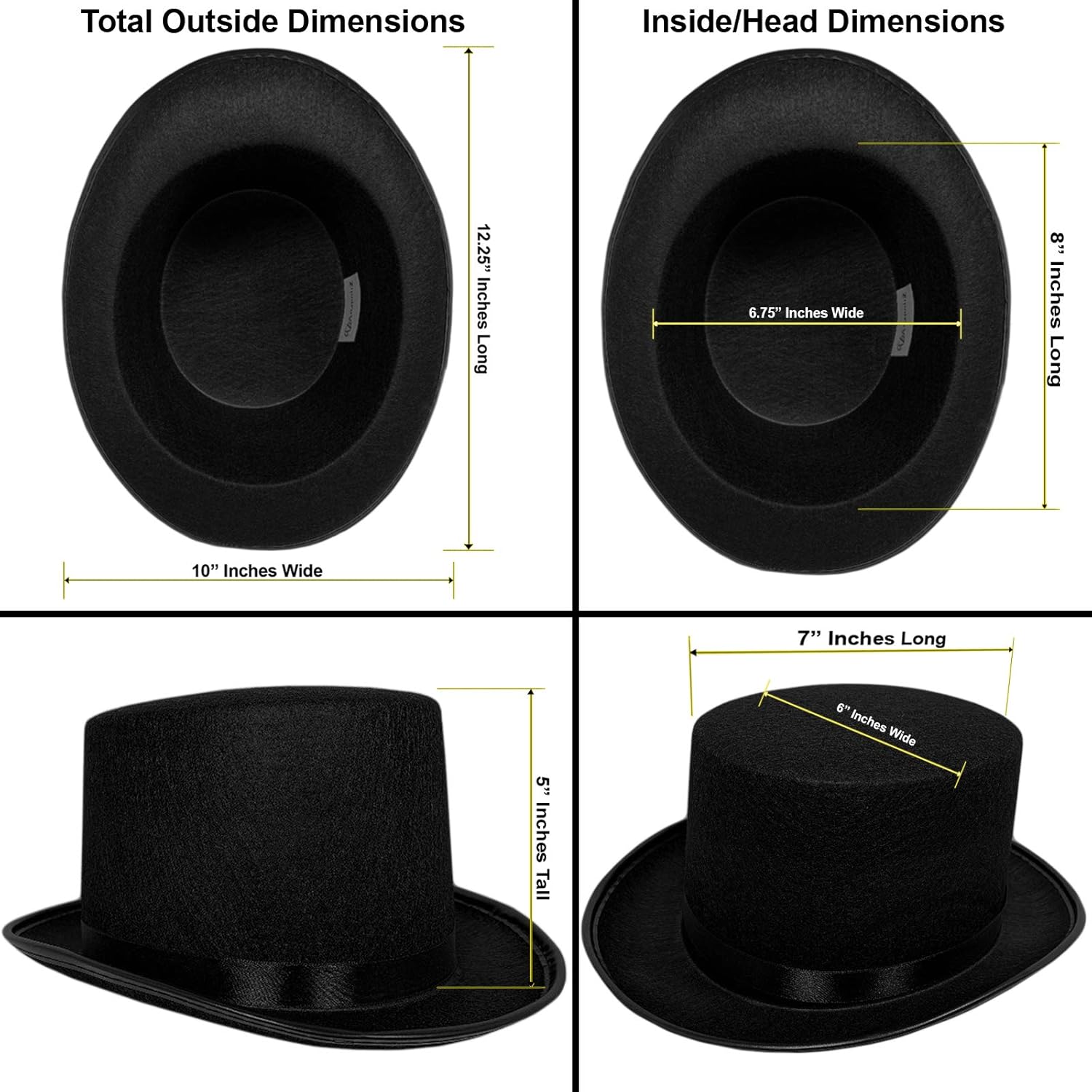 Top Hat Black Felt | One Size Magician Hat Costume | DIY Steampunk | Ultra Ringmaster Circus Hats | Dress Up Party Accessory | By Anapoliz: Toys & Games