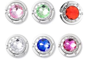 MYLEUS 6 PCS Portable Handbag Hooks for Tables, Purse Bag Hanger Folding Holder Hook, Crystal Alloy Magic Hooks (6 Colors)