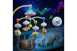 ELF LAB Baby Musical Crib Mobile with Hanging Rotating Toys, Remote Control, Lights Projector Function Music Box, Cartoon Rattles for Babies Boy Girl 0-24 Months, Newborn Sleep with 108 Melodies (Plane)