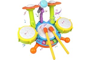 POKONBOY Kids Drum Set Toddler Toys with Adjustable Microphone, Musical Instruments Playset Fit for 3+ Years Old Boys and Girls