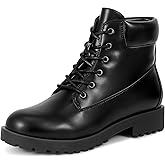 Heels Charm Women’s Ankle Booties Lace Up Non-Slip Combat Boots for Women 2 Inches Low Chunky Boots Round Toe Ankle Boots for Winter Women Short Boot Shoes for Hiking Traveling Outdoor