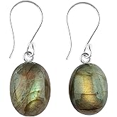 DEVMUKTI 925 Sterling Silver Earrings for Women, Multi Flash Labradorite Dangle Earring, Natural Gemstones and Crystals Cabochon, Healing Stones, Handmade Jewelry, Minimalist, Birthday, Gifts for Her