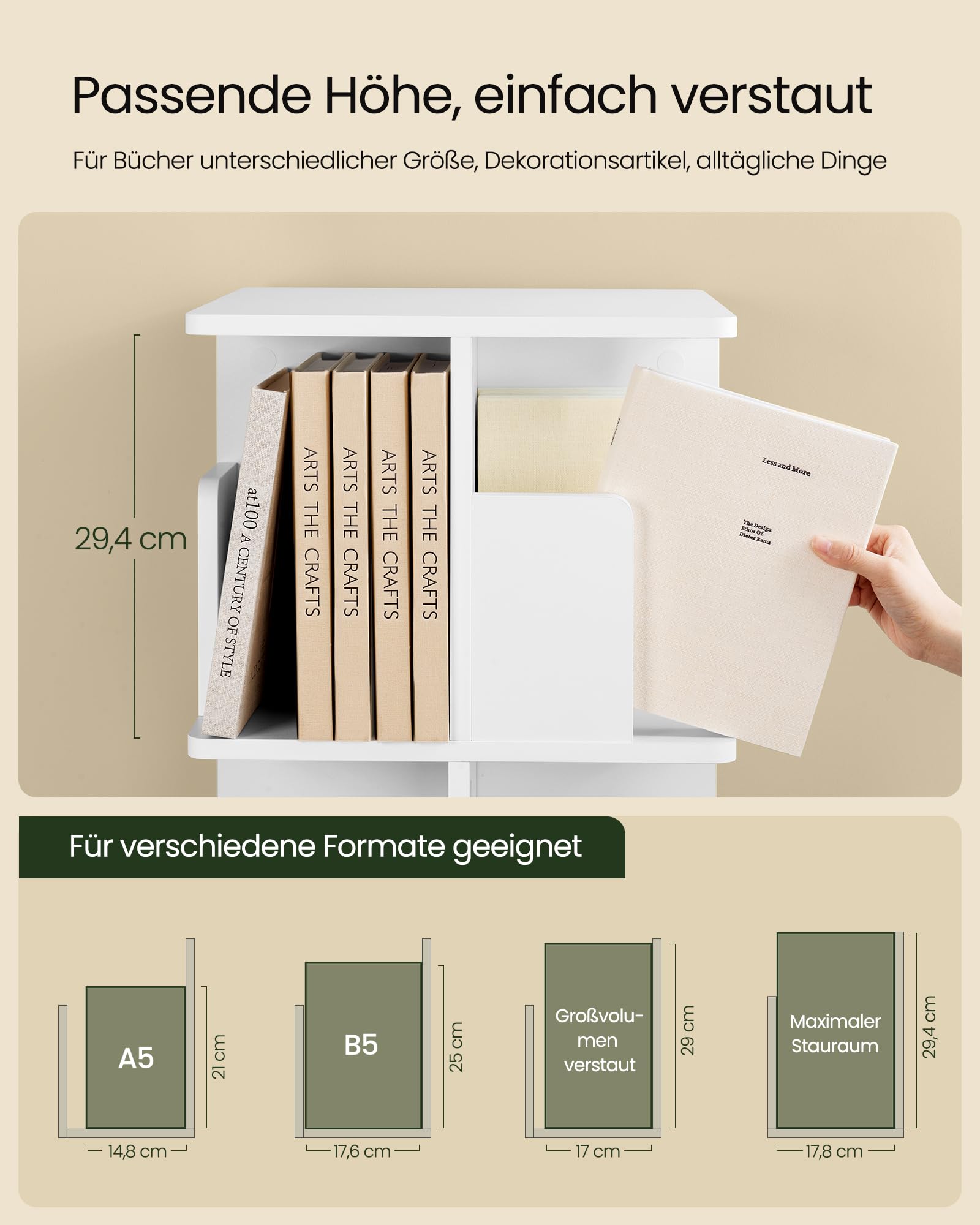 EUGAD Bücherregal drehbar mit 16 Fächer und 4 Ebenen, Weiß, 39,5x128x39,5cm 6