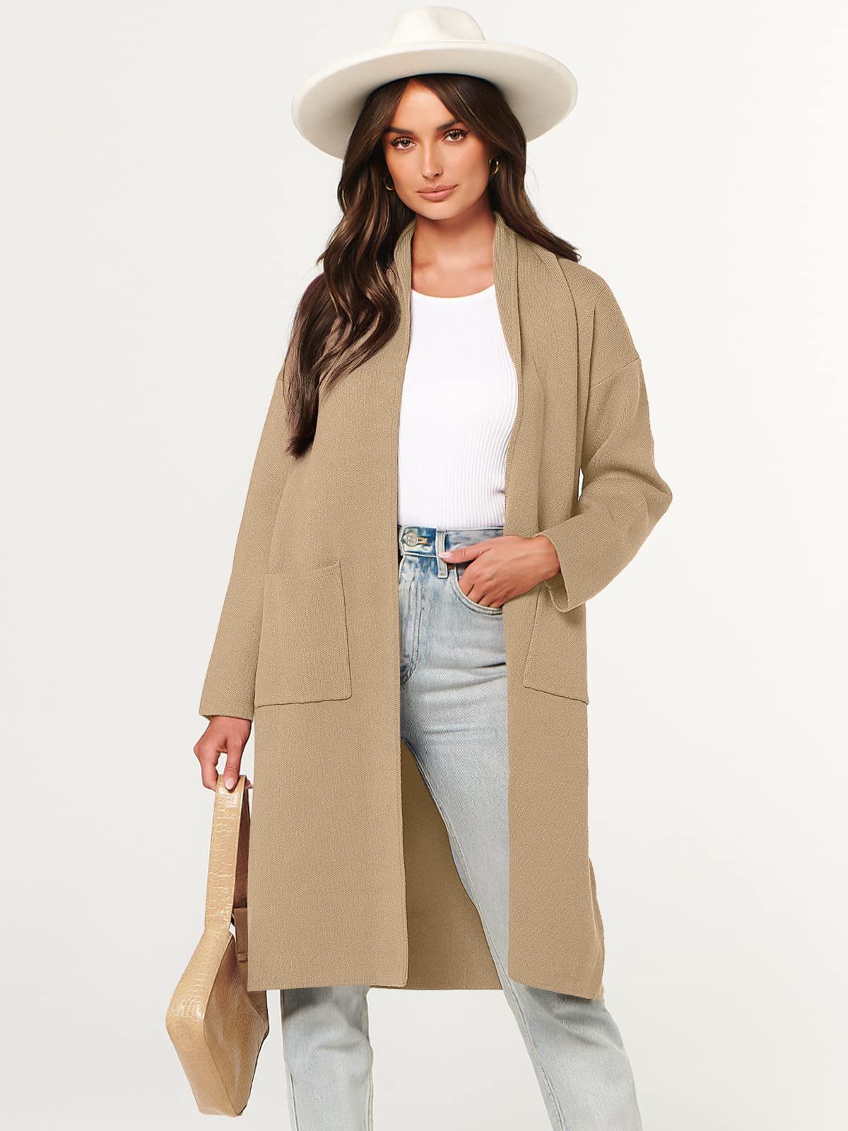 ANRABESS Women's Cardigan Long Sweater Oversized Open Front Knit Duster Coat 2025 Trendy Lady Fall Coatigan Outerwear