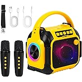 Karaoke Machine for Adults & Kids with 2 Wireless Microphones, 10W Portable Bluetooth 5.2 Karaoke Speaker with DJ Party Lights, Accompaniment Mode, Support USB/AUX/TF Card