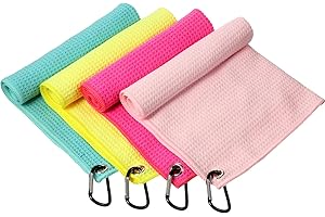 Remagr 4 Pack Golf Towel for Bags Microfiber Fabric Towel Bag with Clip Waffle Pattern Golf Accessories for Men Women Ball Club Set, Multiple Colors