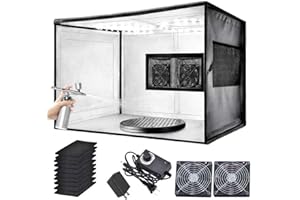 Portable Paint Booth with Dual Exhaust Fans, Airbrush Spray Booth&3-Color Shadowless LED Light with a Transparent Protective 