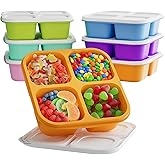 KEMETHY 6 Pcs Bento Snack Containers, Reusable 4 Compartment Food Storage Container with Lids, Divided Lunchable Container, Freezer, Microwave & Dishwasher Safe (6 Color)