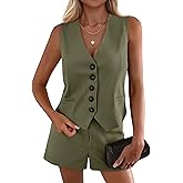 PRETTYGARDEN 2 Piece Sets for Women Spring Fashion 2026 Button Vest Tops High Waist Shorts Summer Business Casual Outfits