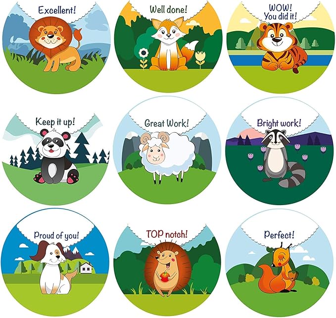 Education Crafts 1008 Pieces Animal Reward Stickers For Kids Student Award Adorable Round Animal School Teacher Sticker Labels Encouragement Motivational Stickers In 16 Designs For Classroom Potty Training Stickers Office Products