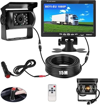 SEMHALL 1080P Reversing Camera Kit 7" LCD HD Night Vision 15M Cable 12-24V