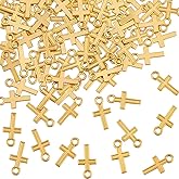 BEAMARKER 100Pcs Mini Cross Charms Alloy Golden Small Cross Pendants 16x8mm Metal Crucifix Pendants Beads for DIY Jewelry Making Finding Earrings Necklace Bracelet Keychain Handmade Craft