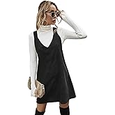 Floerns Women's Casual V Neck A Line Corduroy Pinafore Overall Dress