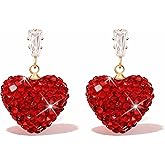 Valentines Earrings for Women Red Heart Earrings Rhinestone Heart Dangle Earring for Valentines Day Gifts for Her Outfits Accessories